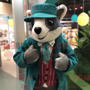 Teal Badger mascot costume...