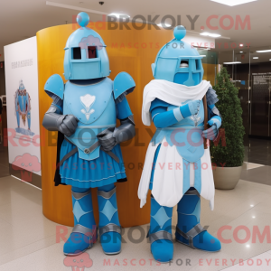Cyan Medieval Knight mascot...