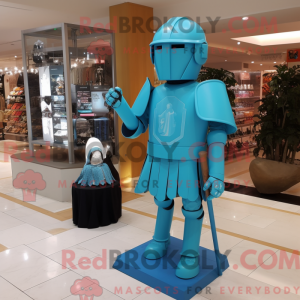 Cyan Medieval Knight mascot...