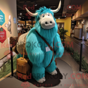 Teal Yak mascot costume...