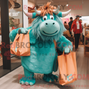 Teal Yak mascot costume...