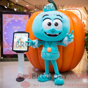 Cyan Pumpkin mascot costume...