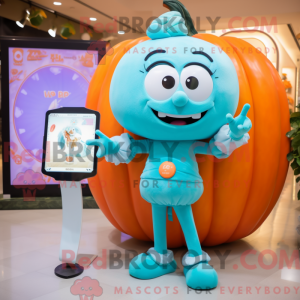 Cyan Pumpkin maskot kostume...