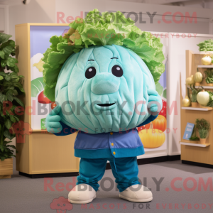 Cyan Cabbage mascot costume...