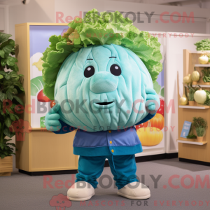 Cyan Cabbage maskot kostume...