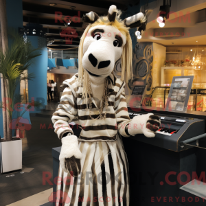 Cream Zebra mascot costume...