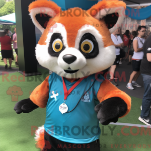 Cyan Red Panda Maskottchen...