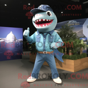 Himmelblå Megalodon maskot...