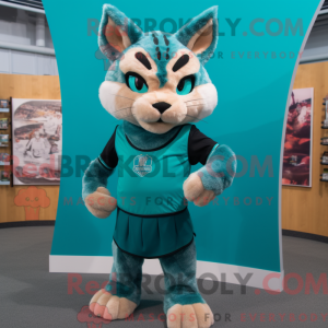 Teal Bobcat mascot costume...