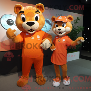 Orange Puma maskot kostume...