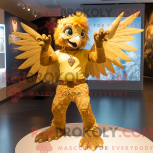 Gold Harpy maskot kostume...