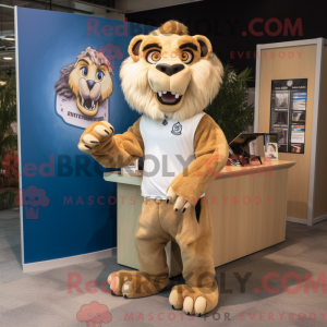 Tan Smilodon maskot kostume...