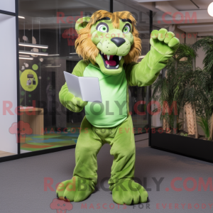 Lime Green Smilodon mascot...