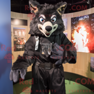Sort Wolf maskot kostume...