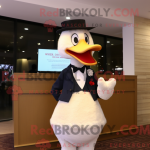 Beige Goose mascot costume...
