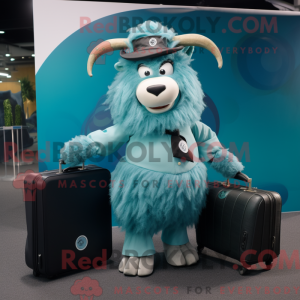 Blågrøn Yak maskot kostume...