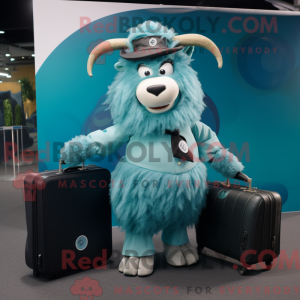 Teal Yak mascot costume...