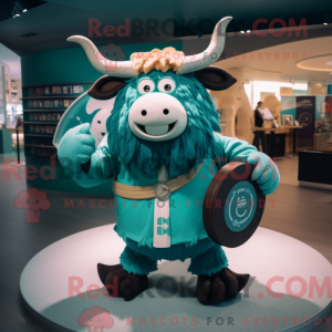 Teal Yak mascot costume...