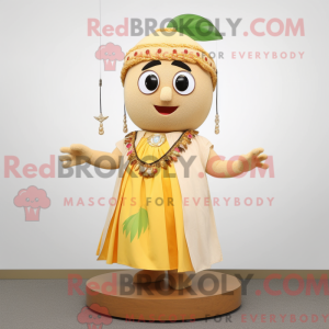 Beige Mango mascot costume...