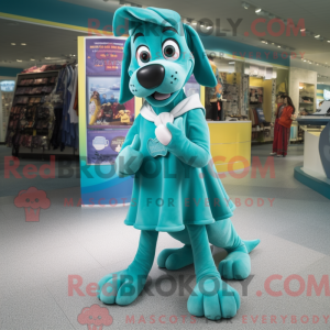 Teal Dog maskot kostume...