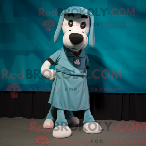 Teal Dog mascot costume...