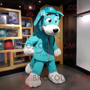 Teal Dog-mascottekostuum...