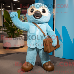 Sky Blue Sloth mascot...