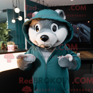 Teal Badger mascot costume...