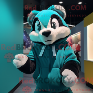 Teal Badger mascot costume...
