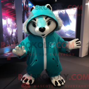 Teal Badger mascot costume...
