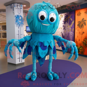 Cyan Spider mascot costume...
