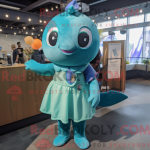 Teal Narwhal mascot costume...