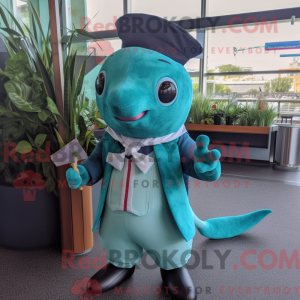 Teal Narwhal mascot costume...