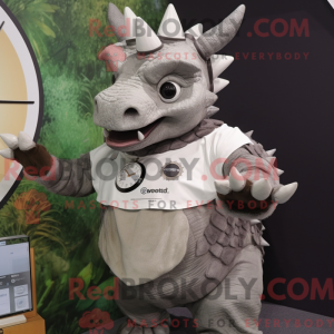 Sølv Triceratops maskot...