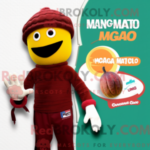 Maroon Mango mascot costume...