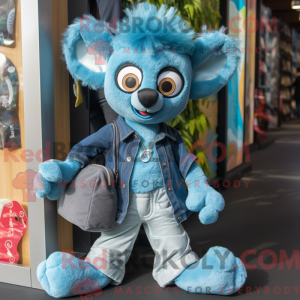 Blå lemur-maskotdraktfigur...