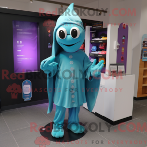 Teal Ghost mascot costume...