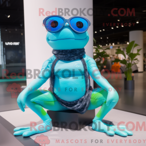 Cyan Frog-maskotdraktfigur...