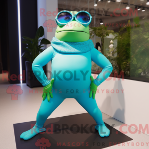 Cyan Frog mascot costume...