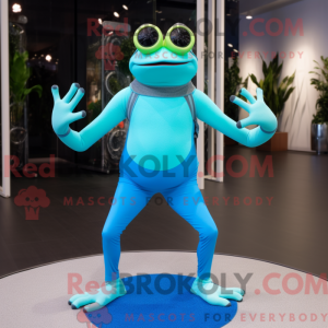 Cyan Frog-maskotdraktfigur...