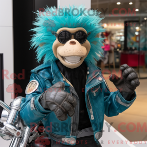 Teal Baboon mascot costume...