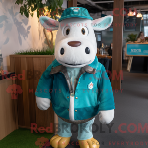 Teal Hereford Cow mascot...