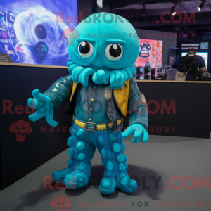 Cyan Kraken maskot kostume...