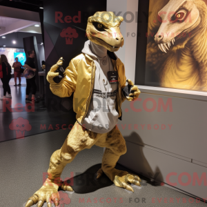 Gold Utahraptor mascot...