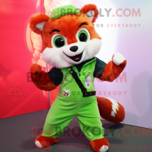 Lime Green Red Panda mascot...