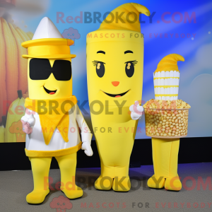 Gul Pop Corn maskot kostume...