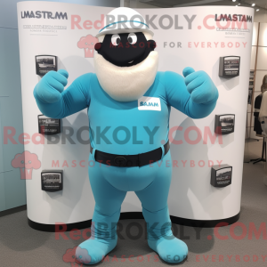 Cyan Strongman Maskottchen...