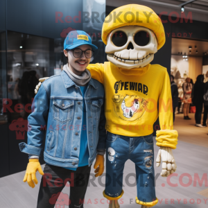 Gul Skull maskot kostume...