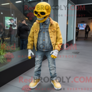 Gul Skull maskot kostume...