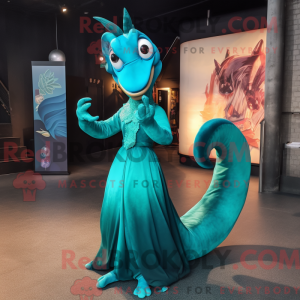 Teal Hydra mascot costume...